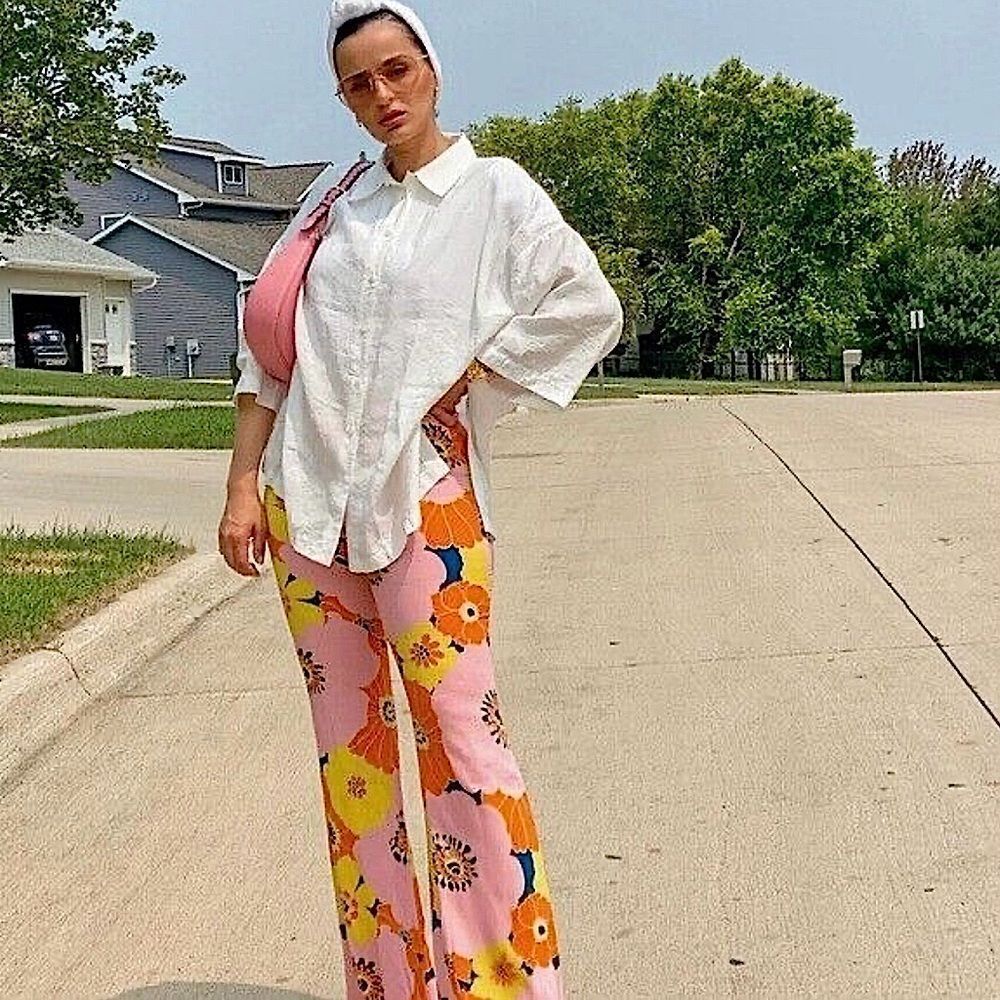Zara Pants Multicolor Floral Print Wide Leg High Waist Trousers Size S - Picture 9 of 14